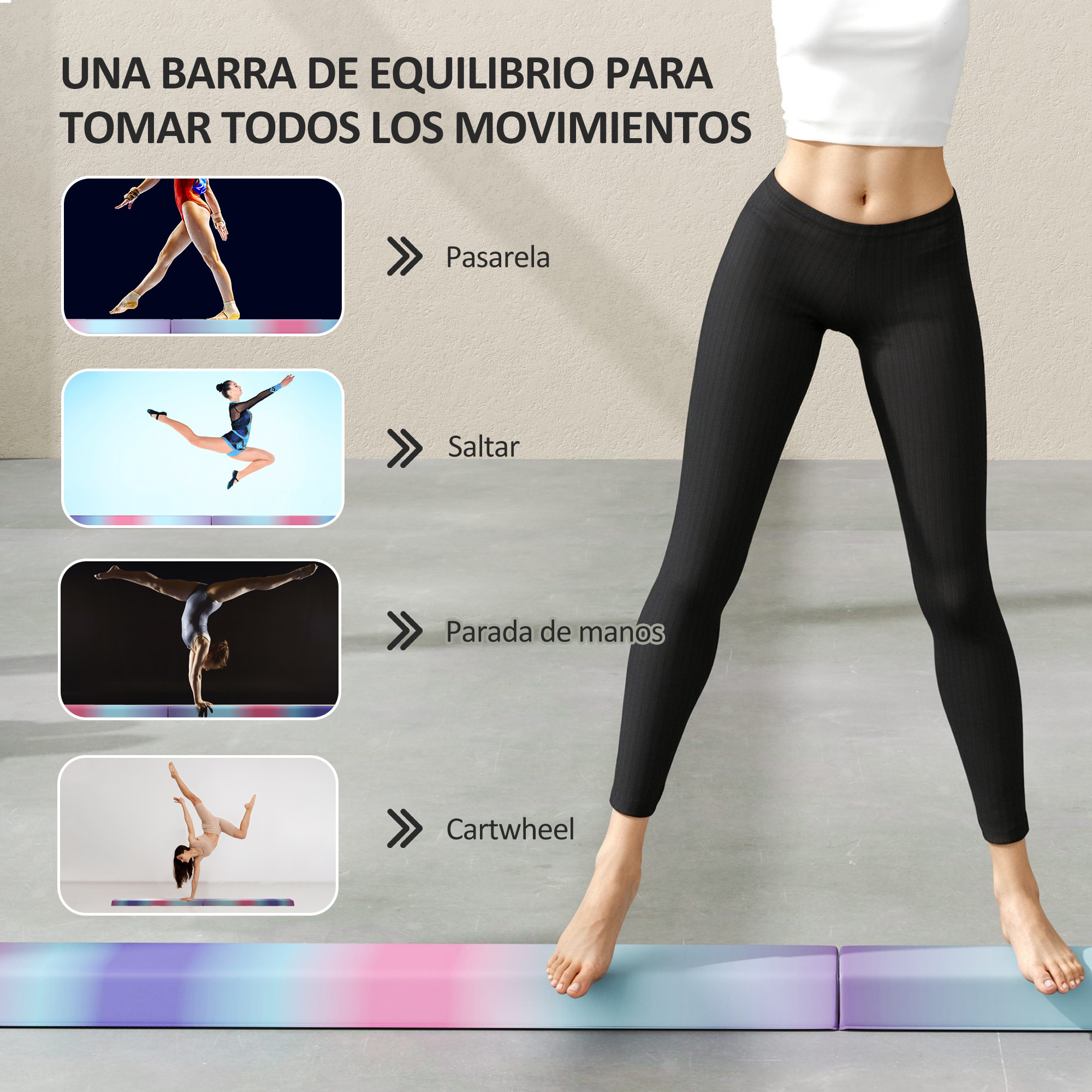 Barra de Equilibrio Gimnasia Plegable 236 cm, Barra de Gimnasia Artística con Base Antideslizante, Viga de Equilibrio para Niños, Principiantes, Gimnastas Profesionales, Entrenamiento en Casa