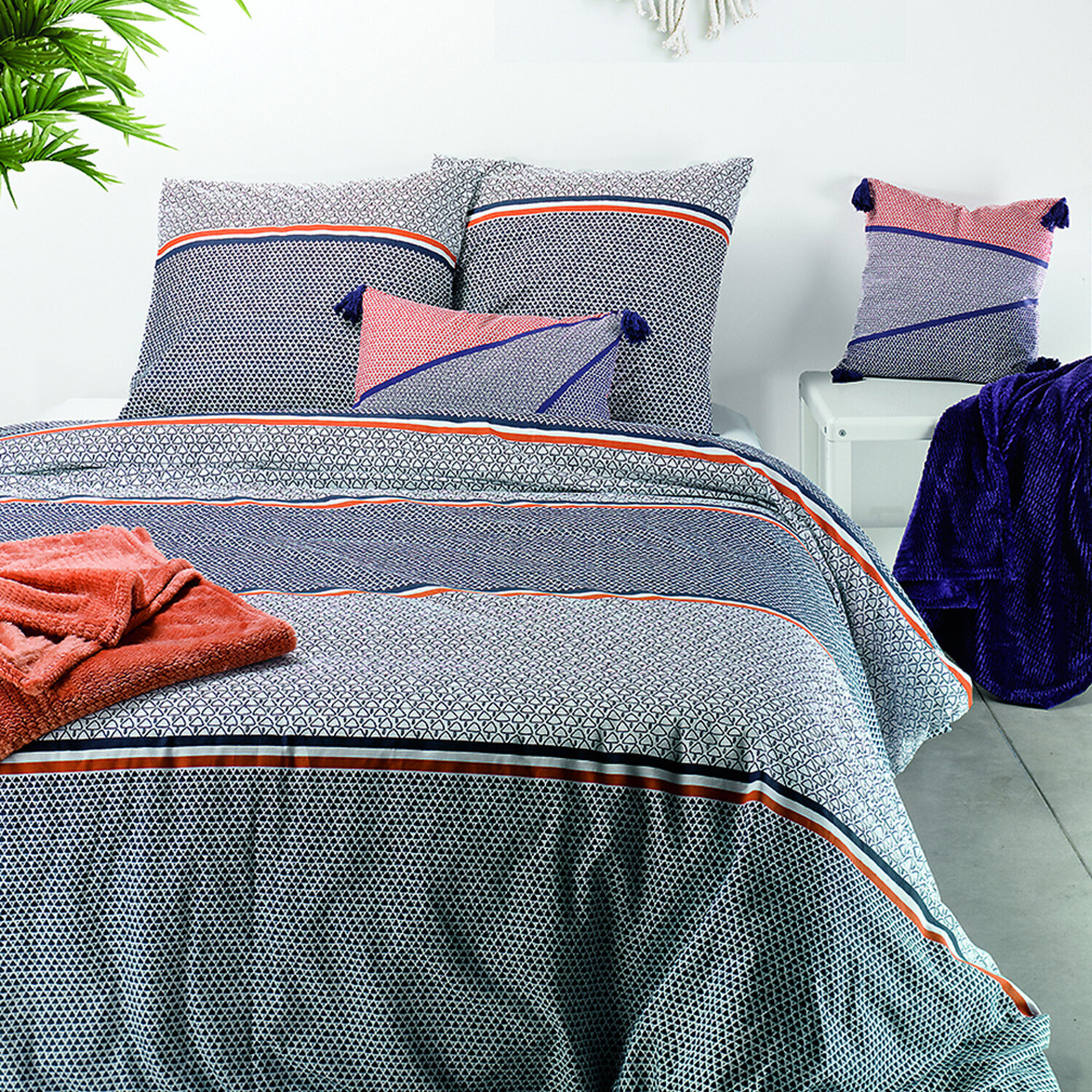 Parure housse de couette imprimé 100% coton - tilak - bleu
