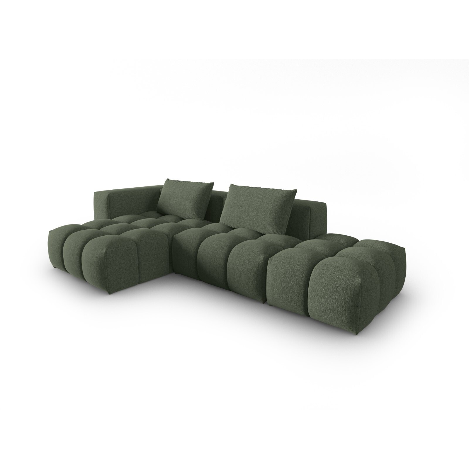 Canapé d'angle gauche modulable "Lorella" 4 places en tissu structurel vert olive foncé