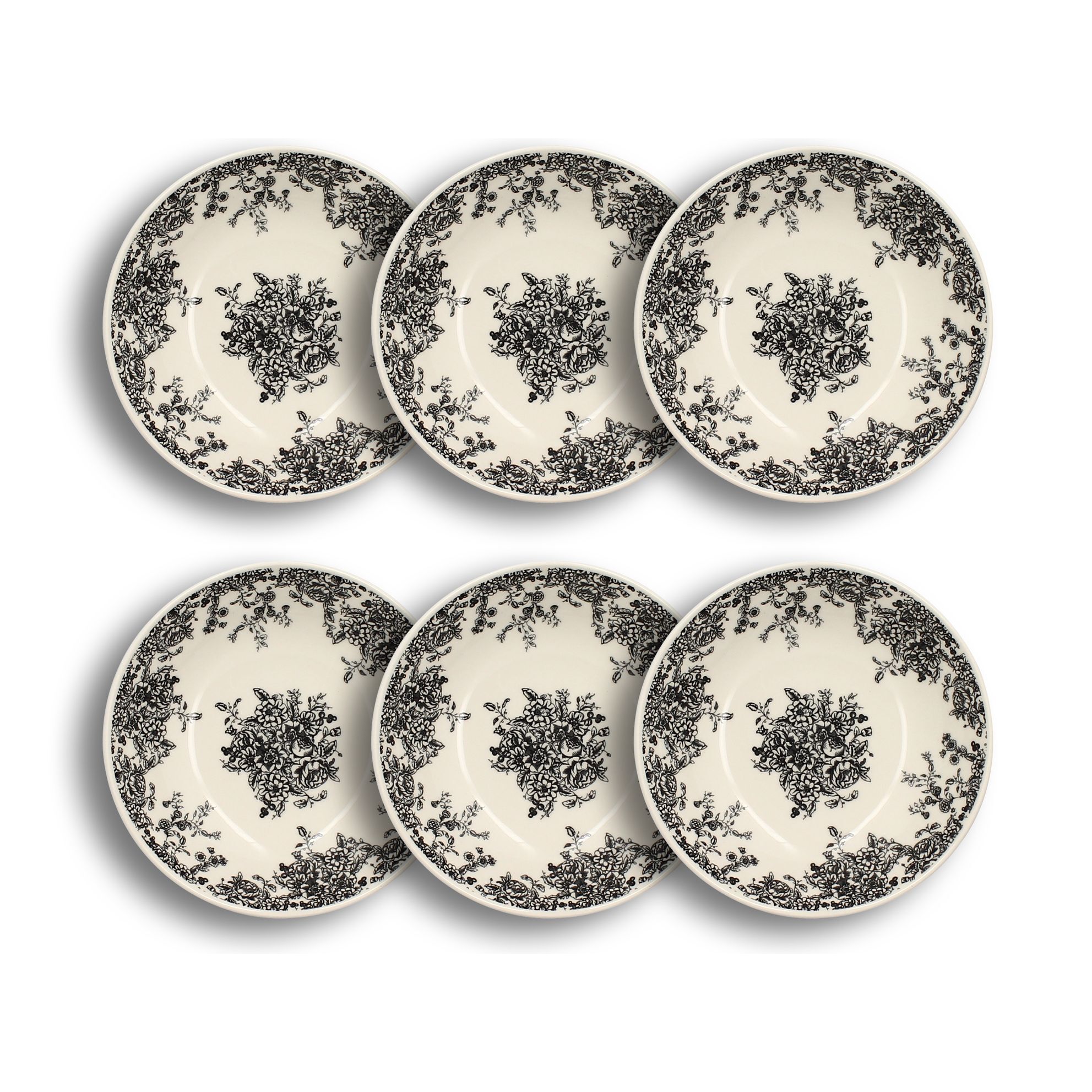 Lot de 6 assiettes creuses en grès décor fleuri noir 20,5cm FLORALI
