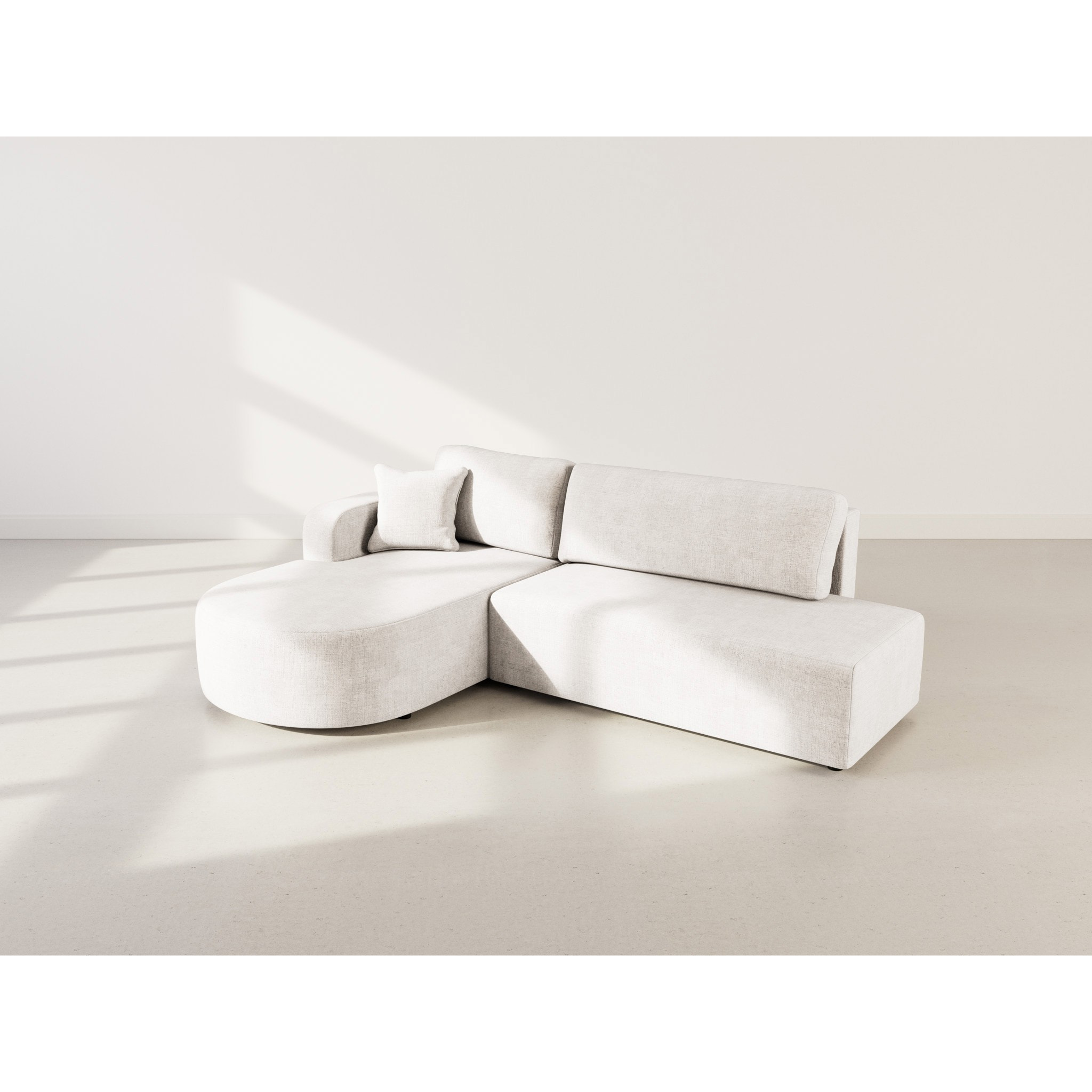 Miro - Canapé d'angle gauche 4 places convertible avec coffre en velours texturé - Beige