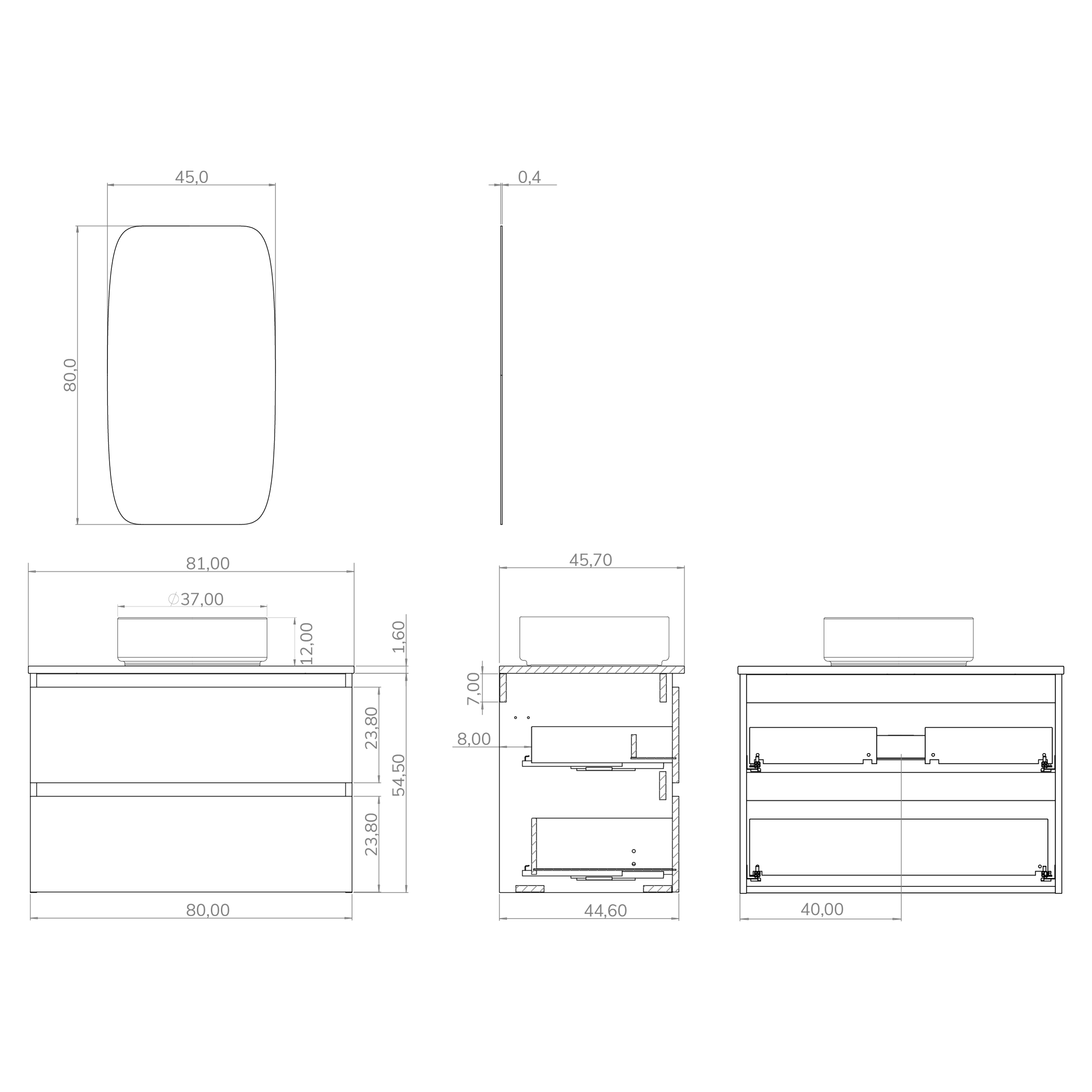 Conjunto de baño IRONA 2C TOP, 80cm, incluye lavabo y espejo