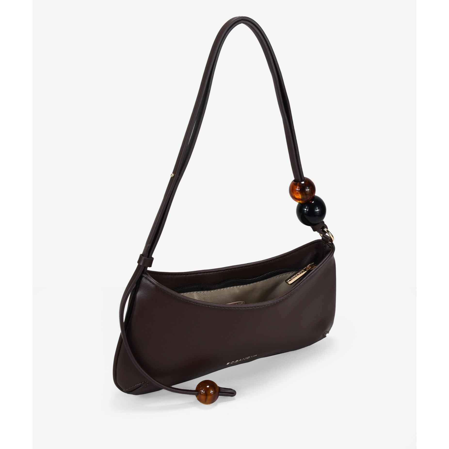 Bolso de hombro marrón con cuentas marmoladas