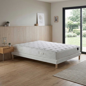 Ensemble matelas ressorts ensachés ARTÉMIS 2, accueil mémoire de forme, H26 cm, sommier blanc pieds de poules