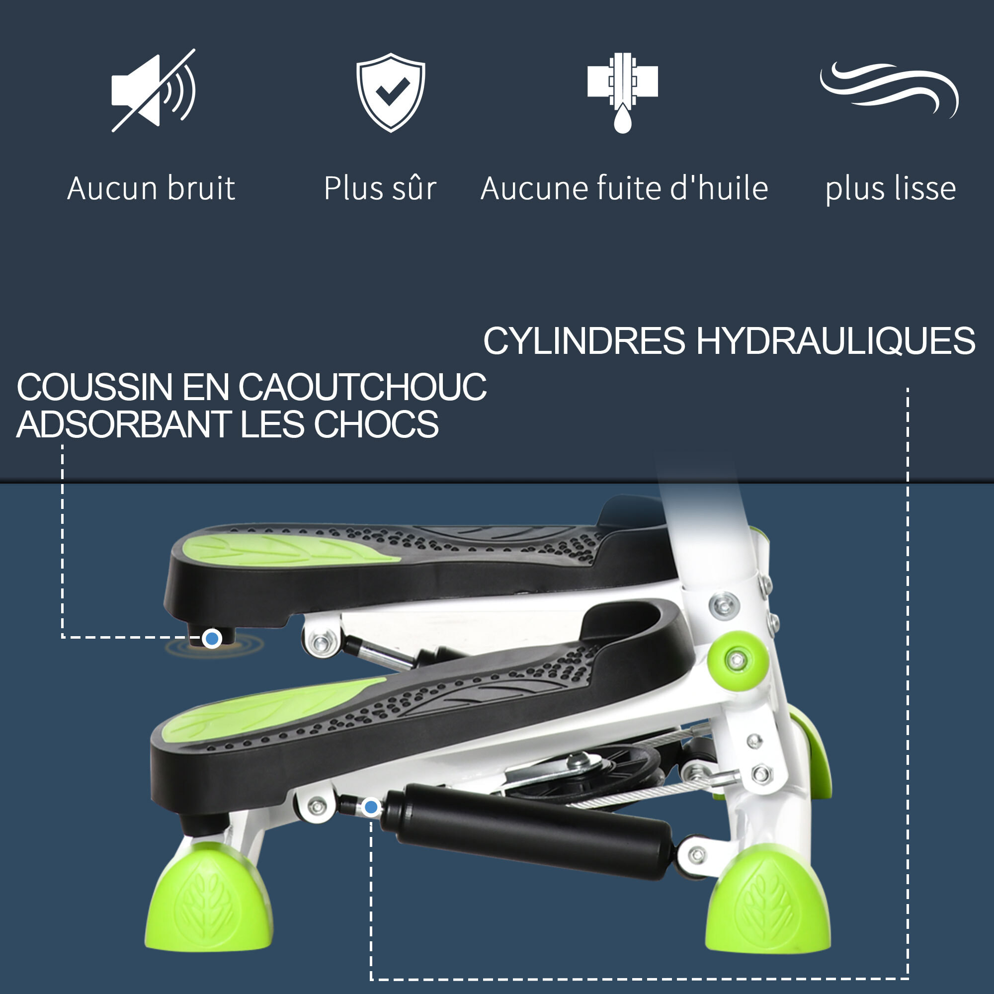 Stepper Fitness avec guidon ergonomique - écran LCD multifonction - résistance réglable - acier blanc vert noir