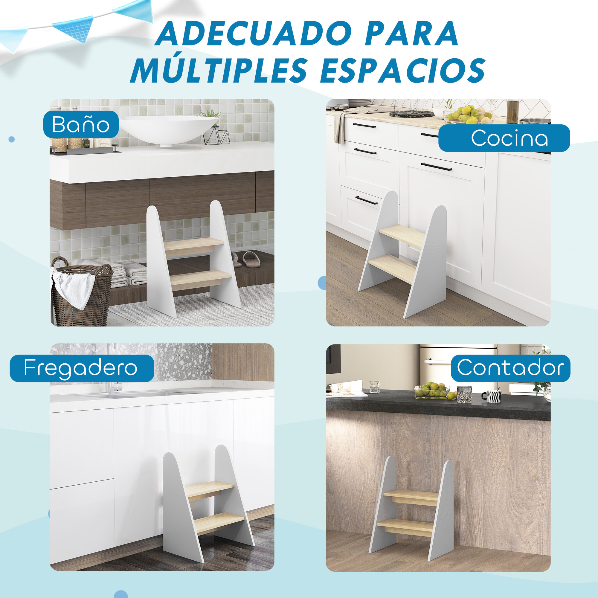 Taburete para Niños de 2 Peldaños Torre de Aprendizaje Escalera para Niños de +3 Años para Baño Cocina Librería Dormitorio Blanco