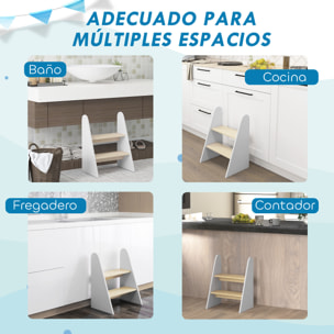 Taburete para Niños de 2 Peldaños Torre de Aprendizaje Escalera para Niños de +3 Años para Baño Cocina Librería Dormitorio Blanco