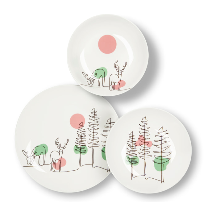 Service 18 assiettes Excelsa Le Fil De Noel, porcelaine, multicolore