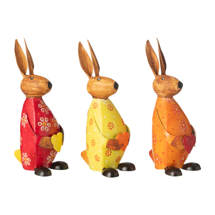 J-Line figurine Lapin Tenant Coeur - fer - mix - small - 3 pièces