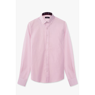 camicia uomo 1 bottone button down slim Popeline Stretch Unito Rosa