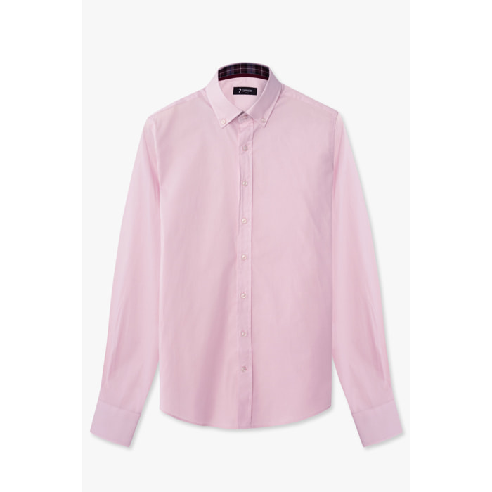 camicia uomo 1 bottone button down slim Popeline Stretch Unito Rosa