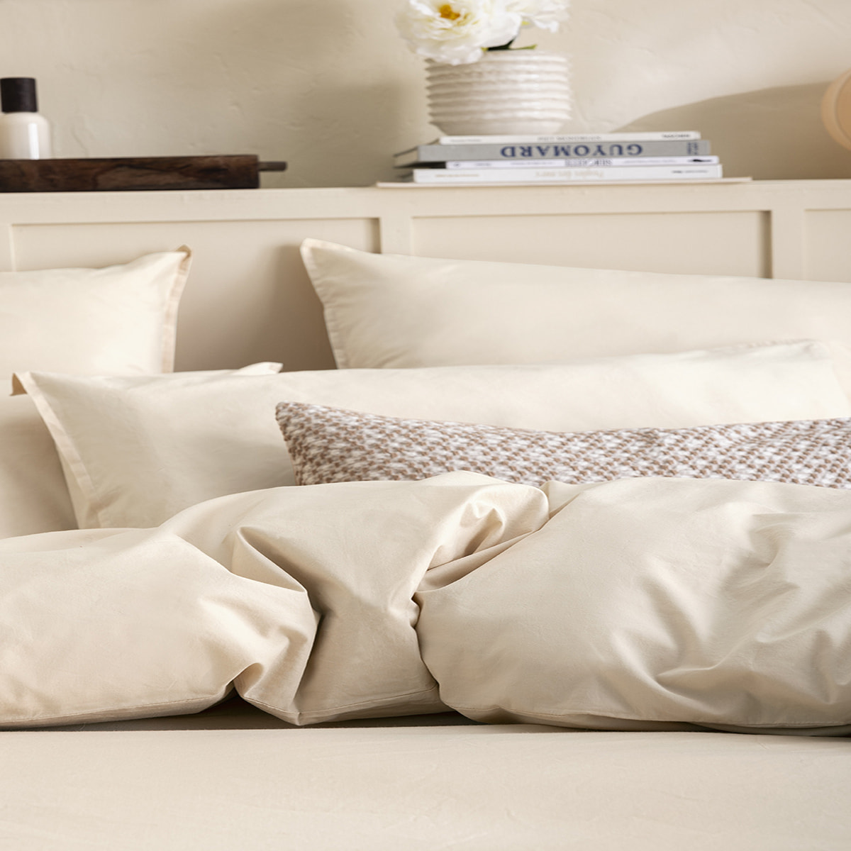 Drap plat uni en percale de coton lavée, DELICATE