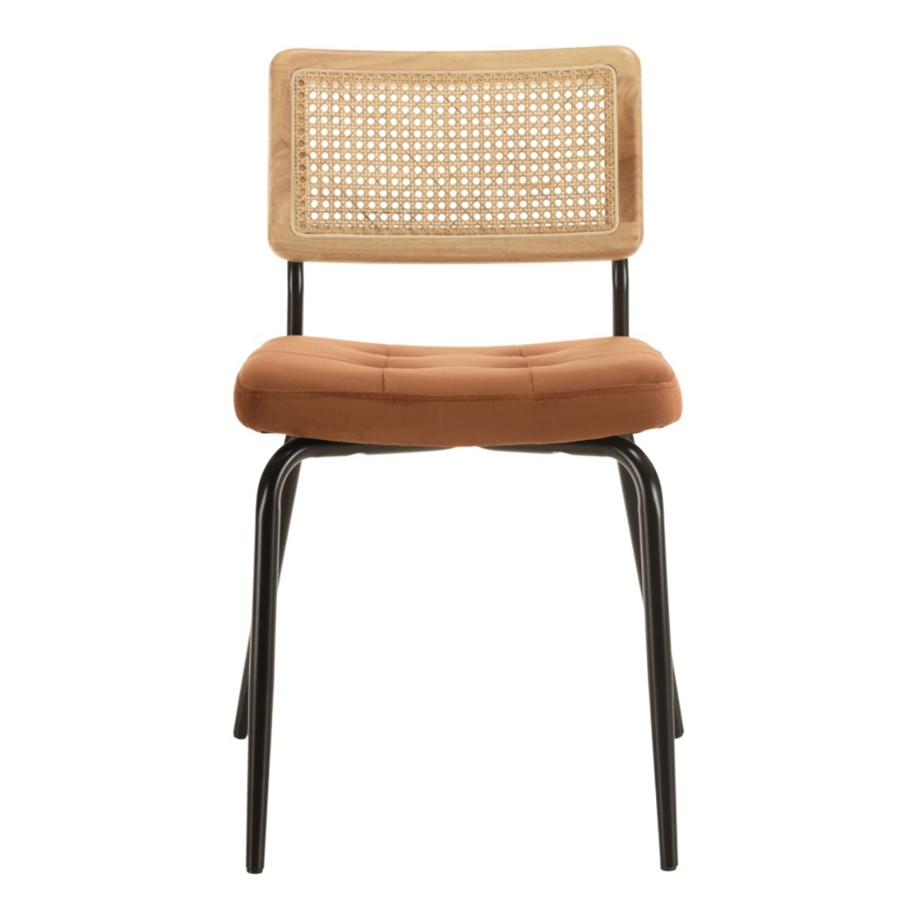 AGATHE- Lot de 2 chaises métal noir assise velours orange dossier rotin
