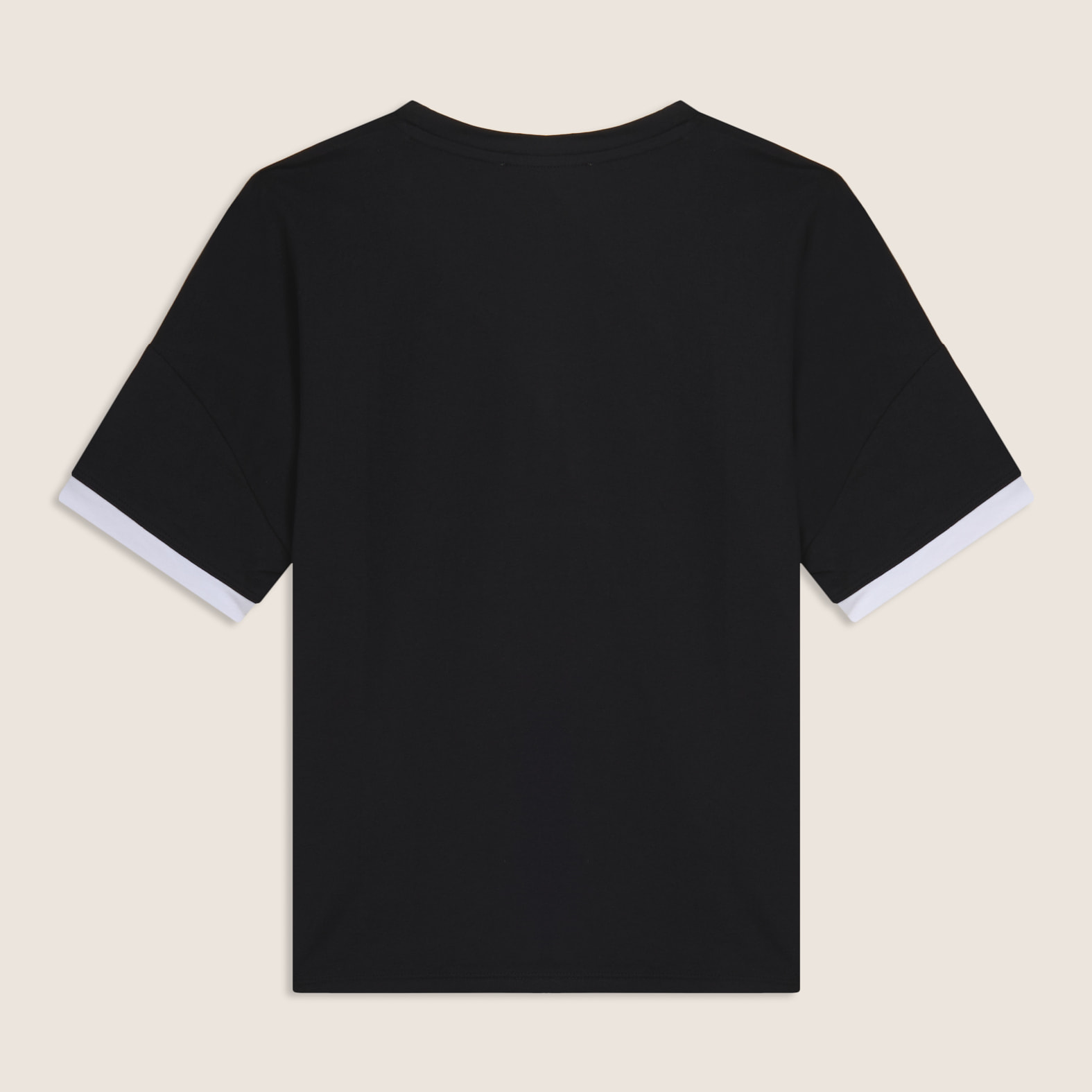 T-shirt con stampa MOV perlata e dettagli a contrasto