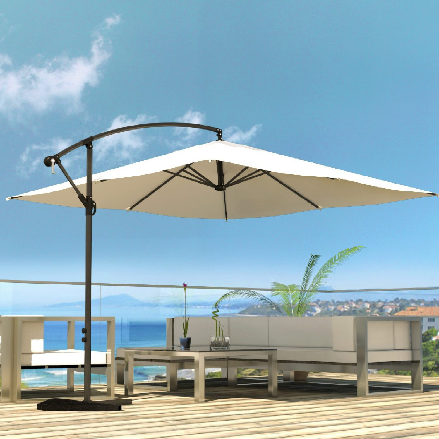 Parasol déporté carré 3x3m écru DAVAGNA