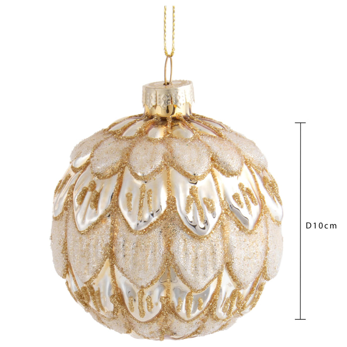 Sfera con Foglie - Pezzi 4 - Colore Dorato - 10x10Hx10cm - Bianchi Dino