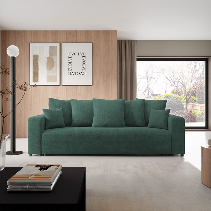 GLORIA - Canapé droit convertible 3 places en tissu vert