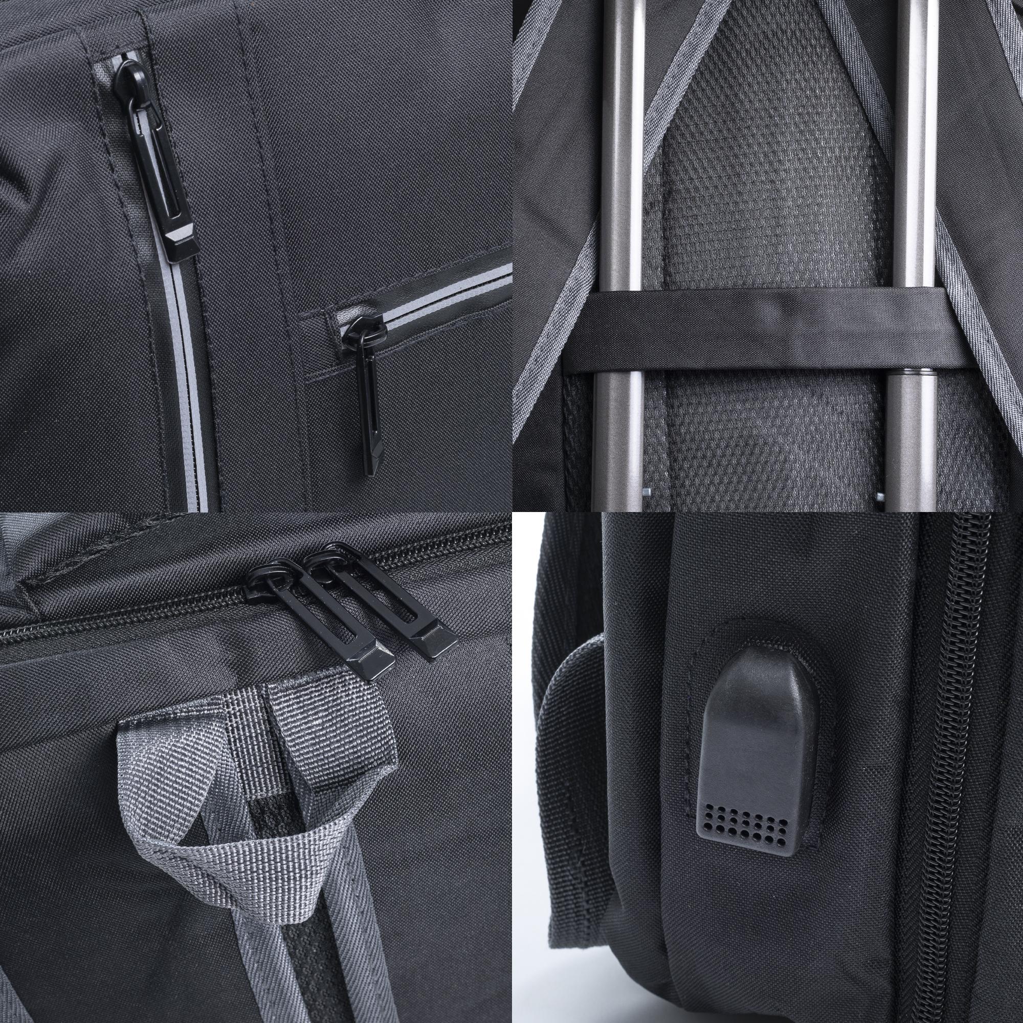 Mochila cabina multi compartimento, porta Laptop 17''. Adaptable a Trolley. Toma USB externa oculta.