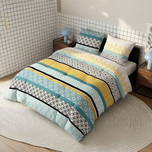 Parure housse de couette imprimé 100% coton - citedor - bleu