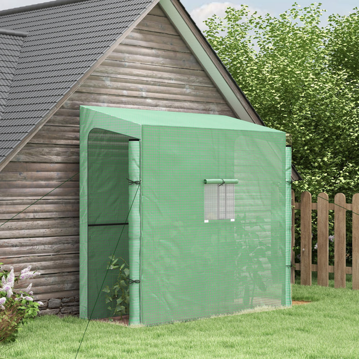 Serre de jardin adossée serre adossée dim. 2L x 0,8l x 2H m 2 portes zippées fenêtre acier PE haute densité vert