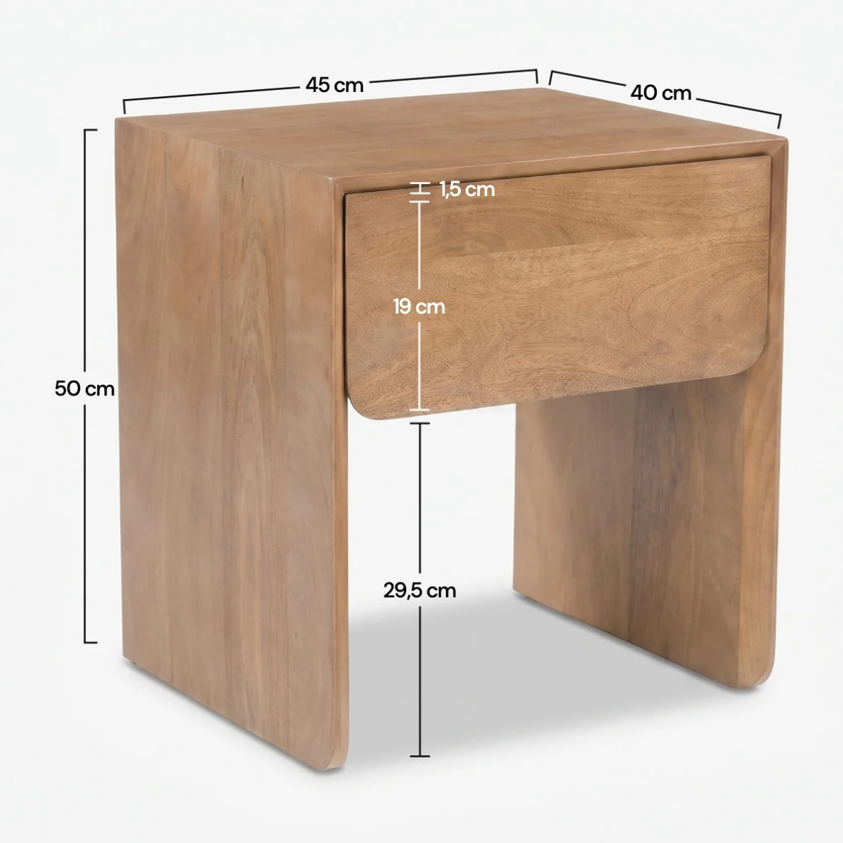 Table de chevet en bois de manguier marron clair - Achille