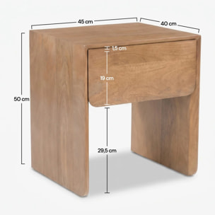 Table de chevet en bois de manguier marron clair - Achille