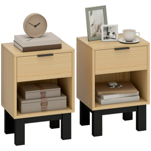 Juego de 2 Mesitas de Noche Estrechas, Mesillas de Noche Modernas con Cajón y Estante Abierto, para Dormitorio, Salón, 35x26x50 cm, Roble