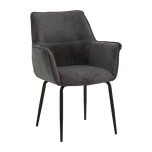 Set di 4 sedie SHERMAN OAKS in tessuto grigio e gambe in metallo nero, con braccioli