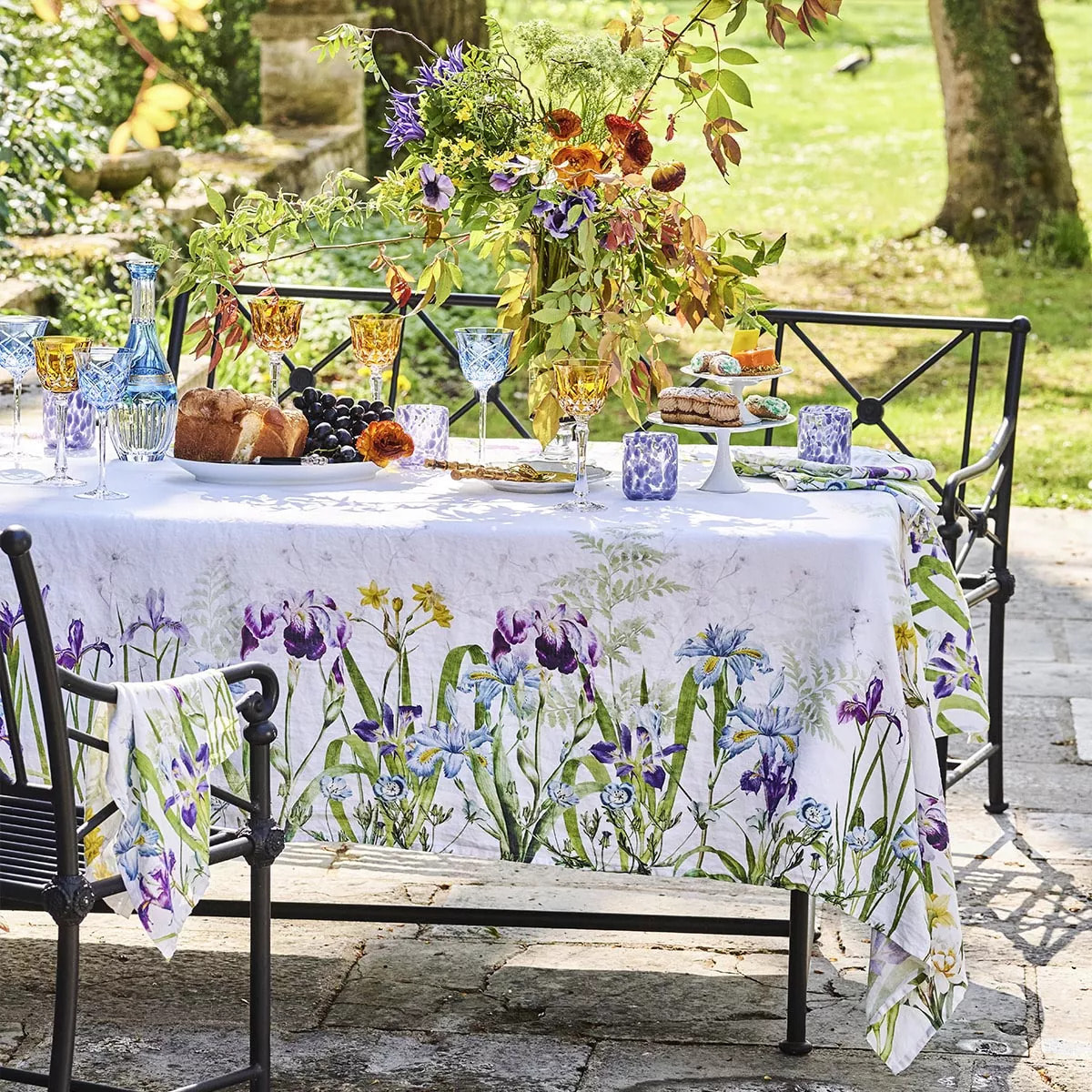 Serviette lin & coton lavé 190 g/m² imprimé multicolore Iris d'hiver blanc