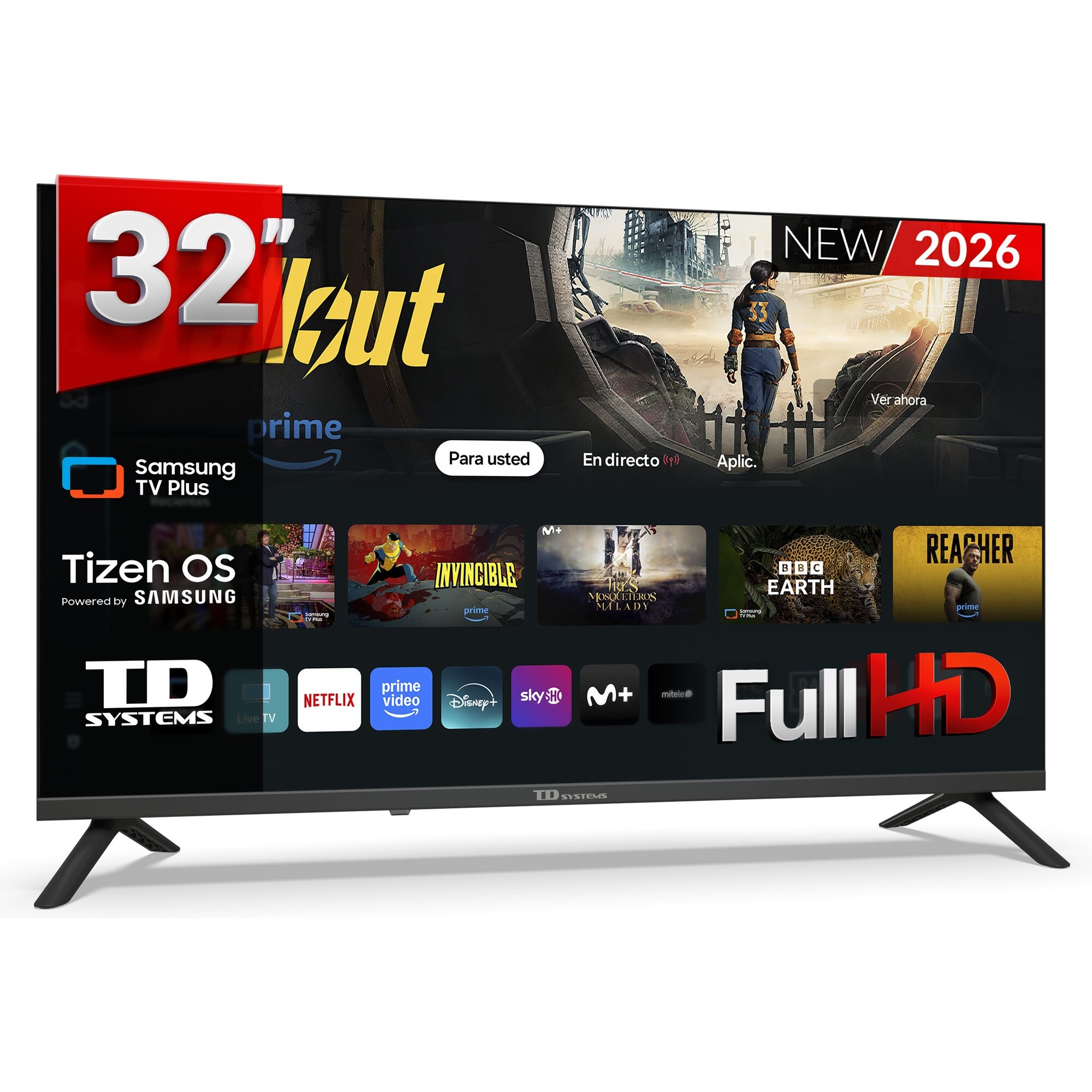 TD Systems - Smart TV 32 pulgadas Full HD. Samsung TV Tizen OS 8.0. Sintonizador triple (DVB-T2/C/S2). Televisores con Samsung Smart TV Gaming Hub. Televisión del 2026. Compatible con Prime Video, Netflix, Movistar+, HBO, y más Apps - M32FC22TIZEN