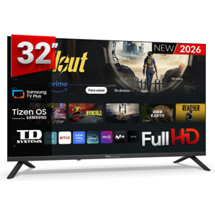 TD Systems - Smart TV 32 pulgadas Full HD. Samsung TV Tizen OS 8.0. Sintonizador triple (DVB-T2/C/S2). Televisores con Samsung Smart TV Gaming Hub. Televisión del 2026. Compatible con Prime Video, Netflix, Movistar+, HBO, y más Apps - M32FC22TIZEN