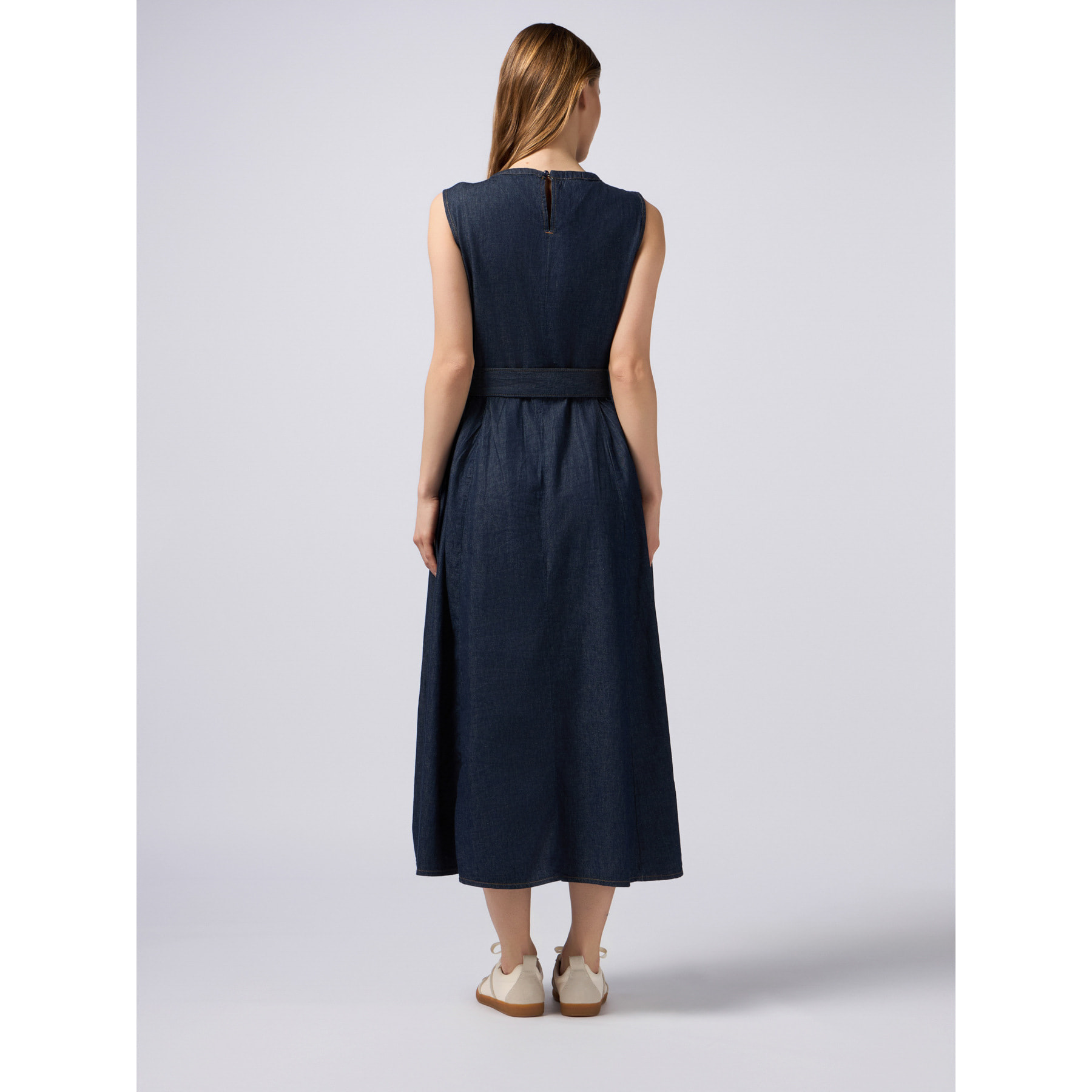 Oltre - Vestido largo de mezclilla con micro cristales - Azul