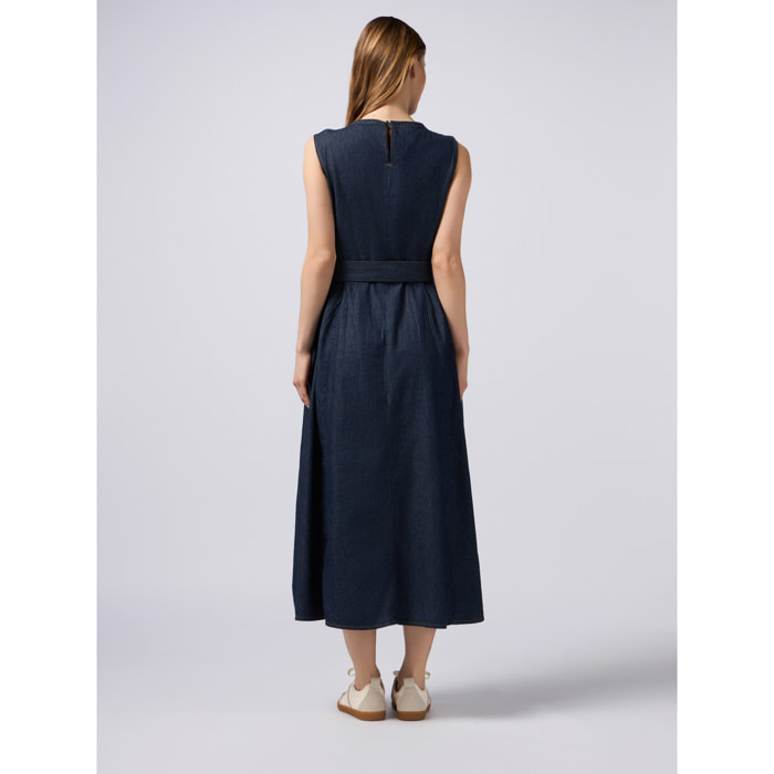 Oltre - Vestido largo de mezclilla con micro cristales - Azul