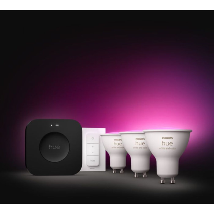 Pack PHILIPS HUE 3/GU10 White&Color Ambiance+PontV2+TLC