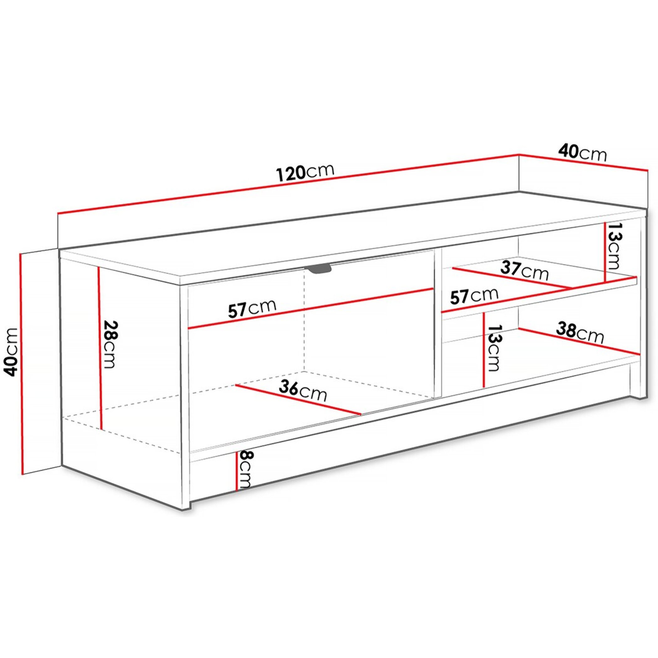 Meuble TV - Tireno 1K -  120  X 40  X 40 cm - Blanc