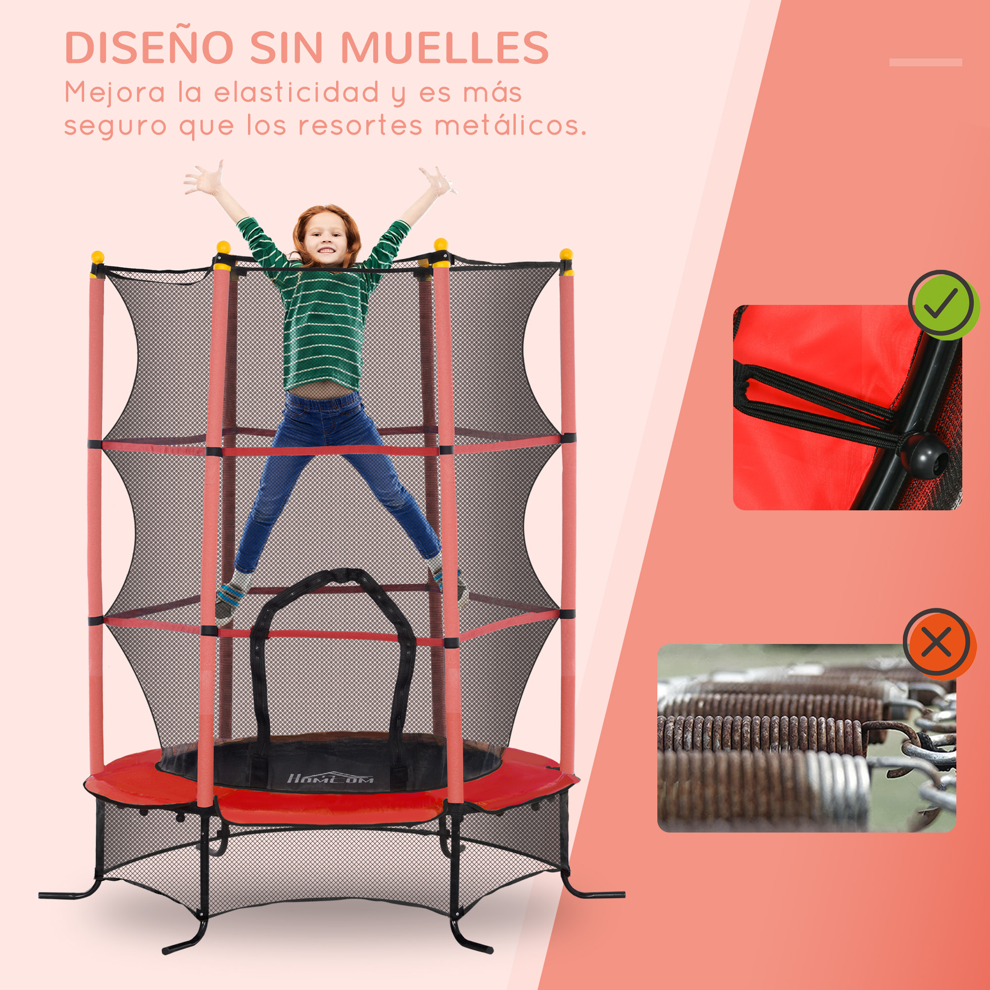 Cama Elástica Infantil Ø163x190 cm Trampolín para Niños de +3 Años con Red de Seguridad y Marco de Acero Carga 50 kg para Interior y Exterior