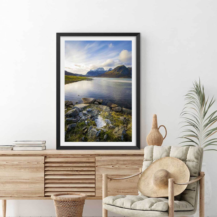 Affiche paysage lac glacière Affiche + cadre en bois - Noir