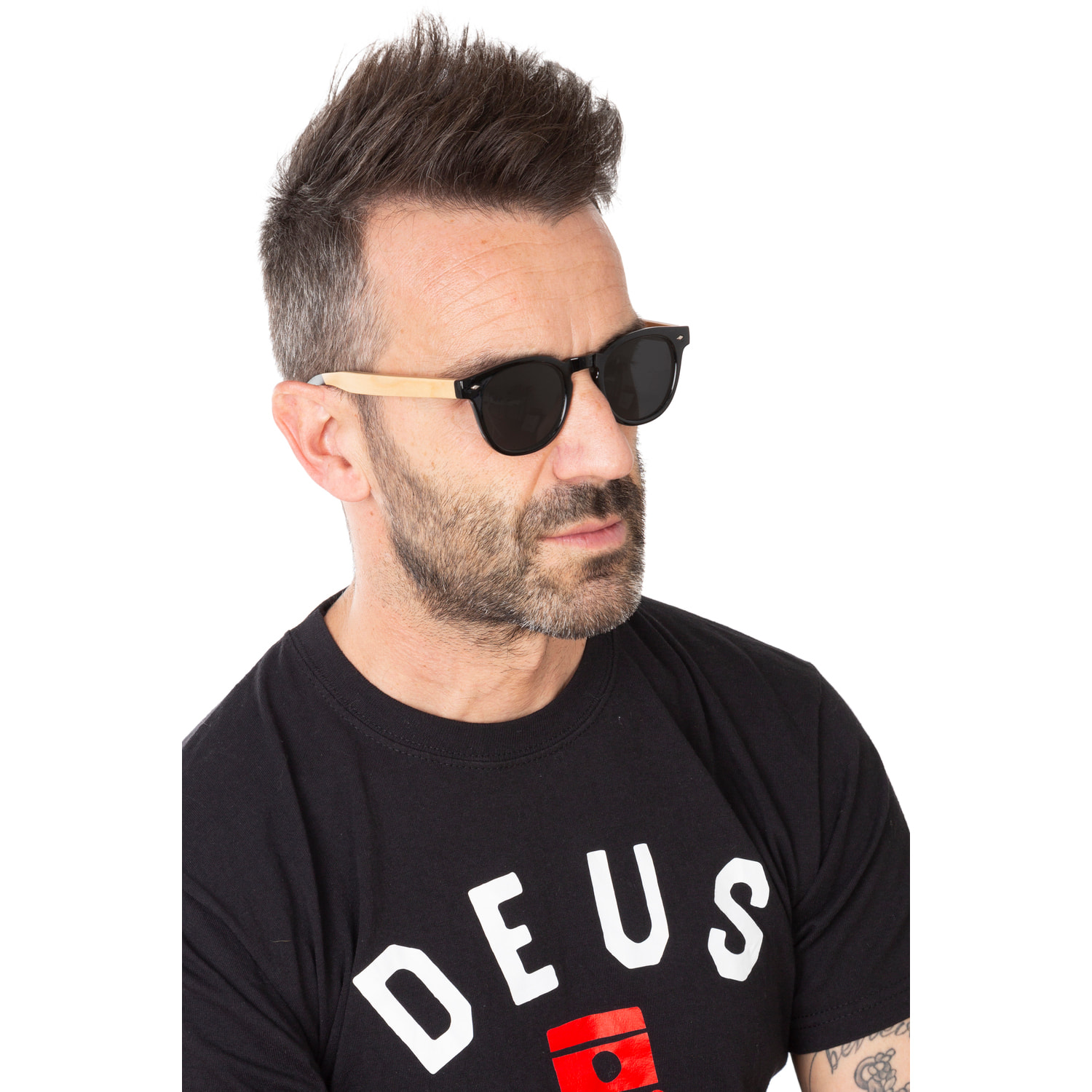 Gafas de sol OCEAN ILLINOIS - Frente negro brillante con patillas de arce en forma de d y / Ahumada