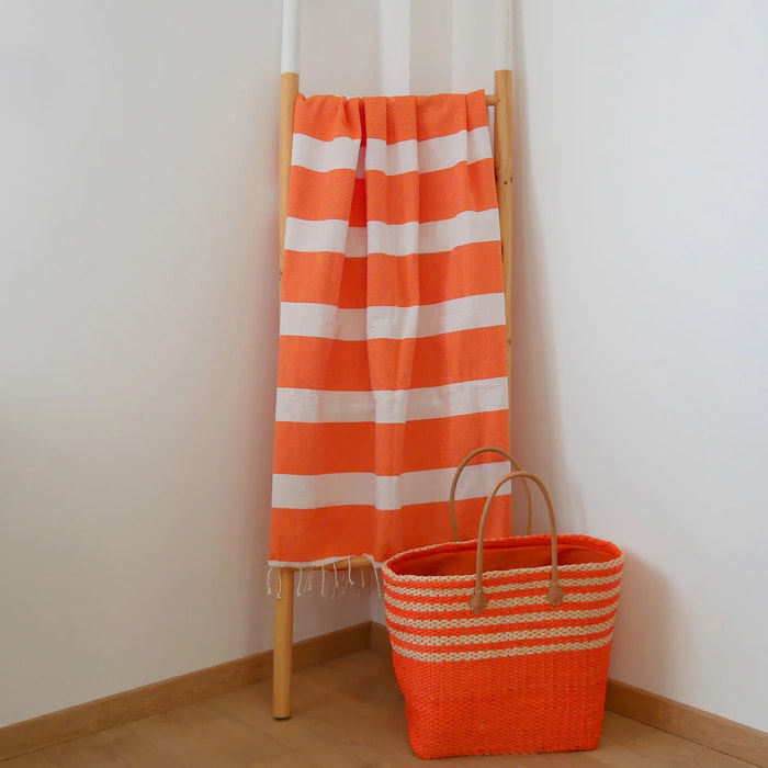 Fouta plate traditionnelle Orange 100x200 190g/m² - Transat Orange