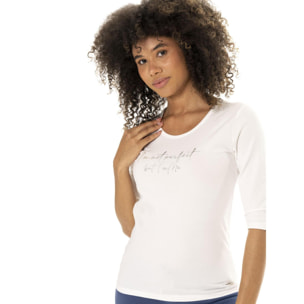 Camiseta de algodón elástico con mangas 3/4 para mujer Leone 1947 Braid
