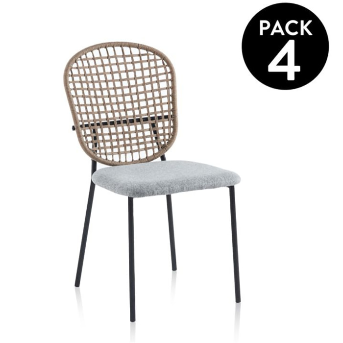 Pack 4 sillas de comedor String Gris - Marrón cuerda