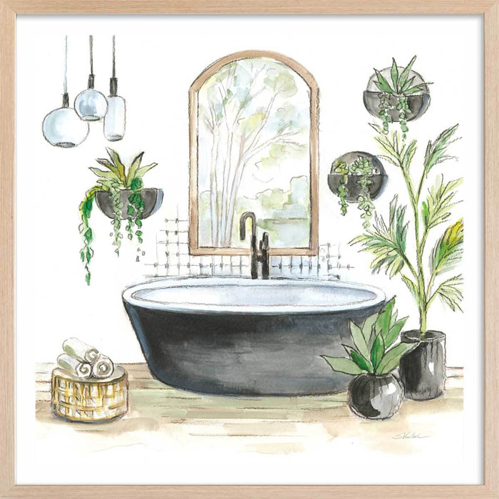 Affiche Baignoire de rêve vert Affiche + cadre en bois - Chêne