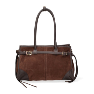 Borsa a spalla da donna Made in Italy - Modello Novara Ultra - Pelle scamosciata - 31.5 x 20.0 x 14.0 cm