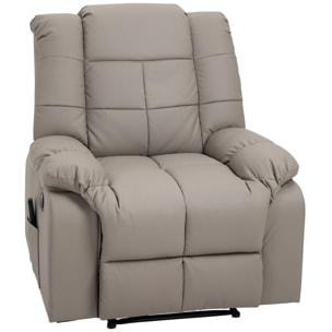 Fauteuil luxe de relaxation et massage inclinaison dossier repose-pied réglable revêtement synthétique gris