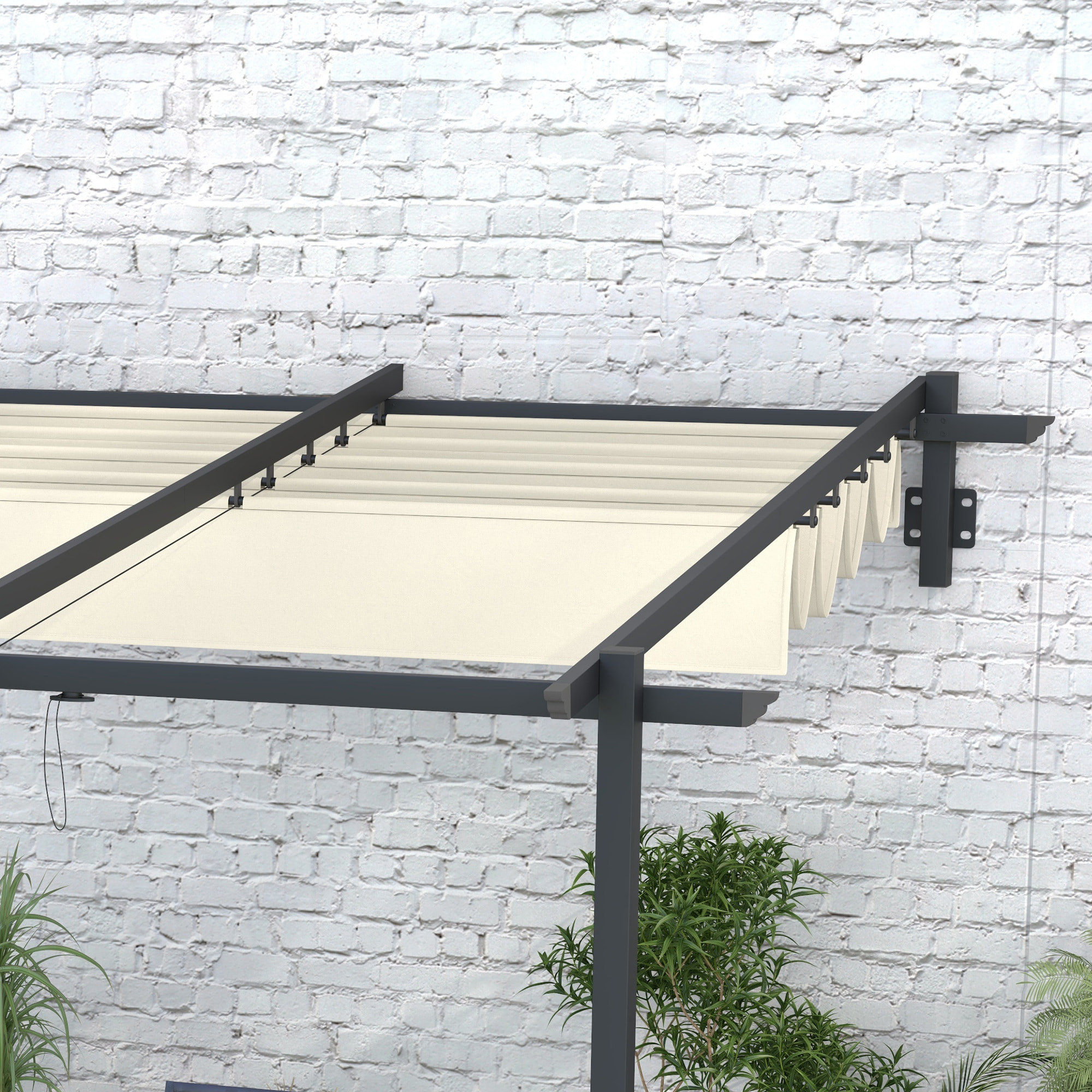 Pérgola de Pared 3x3 m Cenador de Jardín con Techo Retráctil de Poliéster y Marco de Acero para Celebraciones Fiestas Bodas Crema y Gris Oscuro