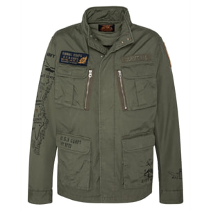 M-1941ARMY M-65 ZIPPERED JACKET WITH PRINTS & BADGESSchott NYCKHAKI