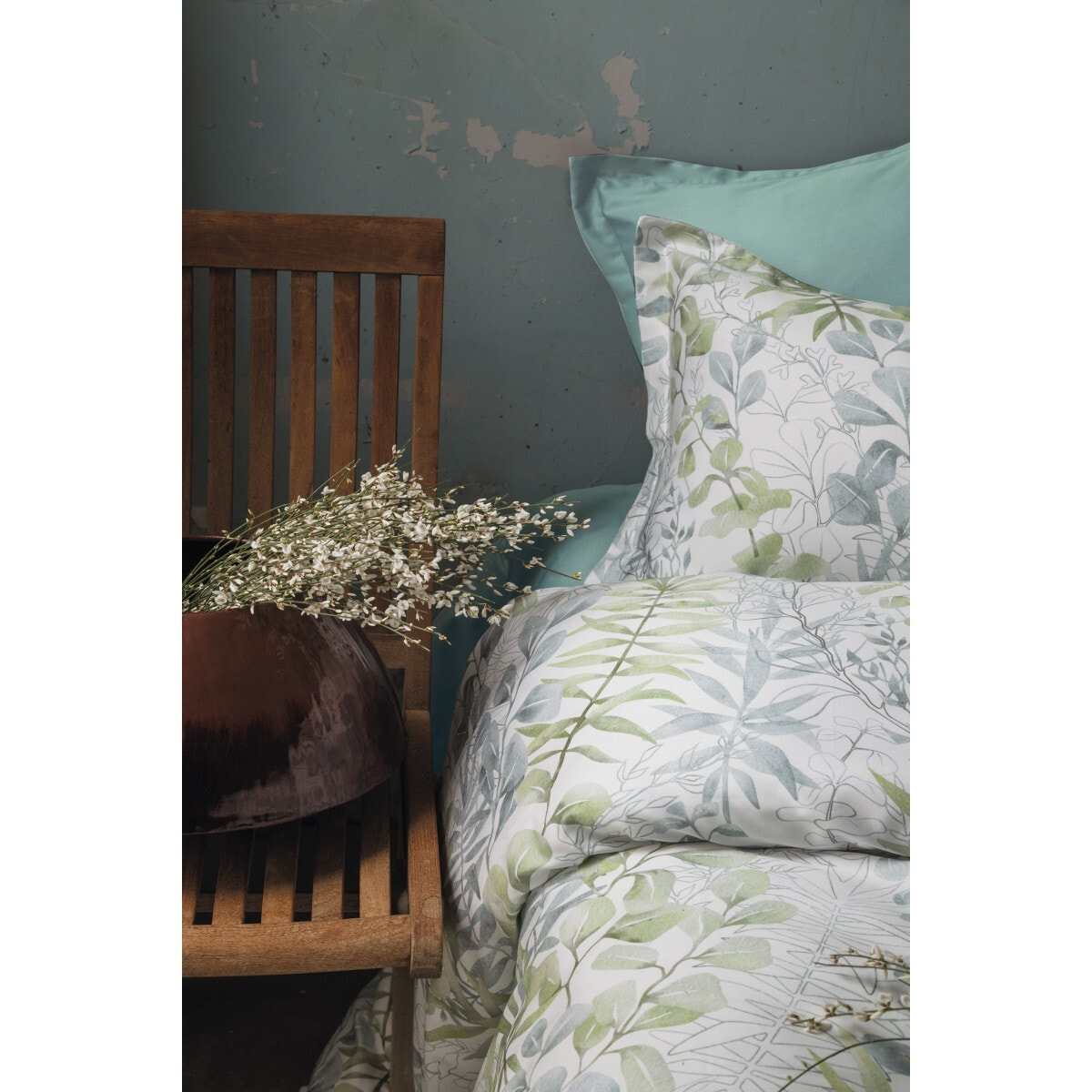 Housse de couette + taie(s) oreiller satin de coton "Occale green"