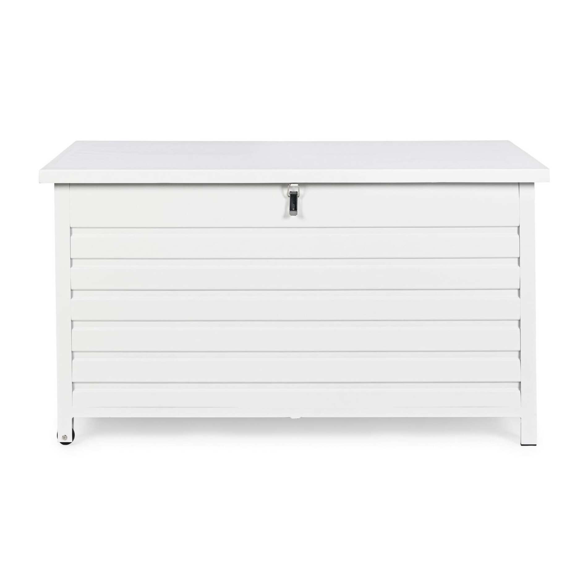 Baule da giardino BURGOS in alluminio bianco, con ruote