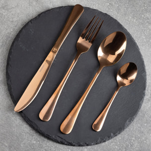 Juego de 16 Pzs de cubertería en acero inoxidable (4 Cucharas + 4 Tenedores + 4 Cuchillos + 4 Cucharillas) color Cobre