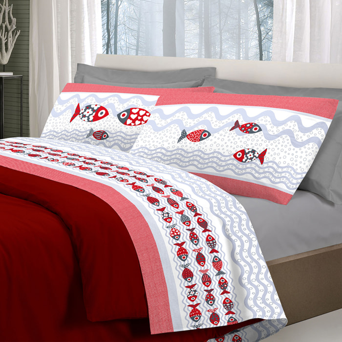 Completo letto pesciolini rosso 100% cotone